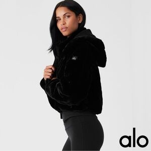 Alo yoga, black fur faux, foxy jacket